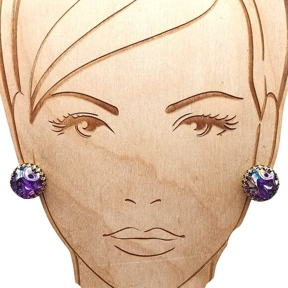 Vintage Austrian Irridescent Lucite Clip-On Earrings Gold-ToneRetro Jewelry - Picture 1 of 4